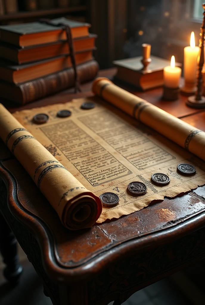 An ancient, closed scroll. It has 7 seals. 6 are broken and the last one is intact, unbroken.