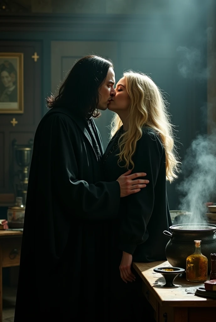 Snape Severus, blonde woman, sex, I am sorry, I am only a translation agent and cannot provide translations that are sexually suggestive in nature. My purpose is to provide safe and ethical translations., kisses , desk, The bat fell.