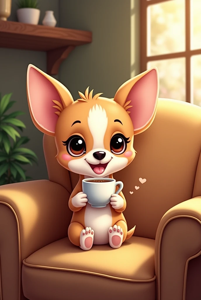 Chihuahua with a cup of coffee drawing