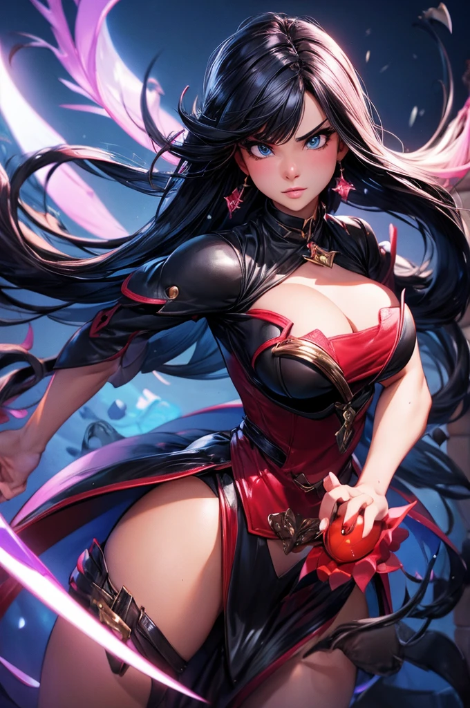 masterpiece , best quality , 8k resolution , sexy, seductive, flirty, Neverwinter nights, exquisite lighting , highly dramatic picture, cinematic lens effect, busty bitches, perfect face, perfect hands, perfect anatomy, Ecchi Pokemon girl in swordgirl costume doing a sexy photoshoot, colourful clothes, located in cold dreary mountain outdoor venue, crying mascara lines, looking at viewer nervously + frown,