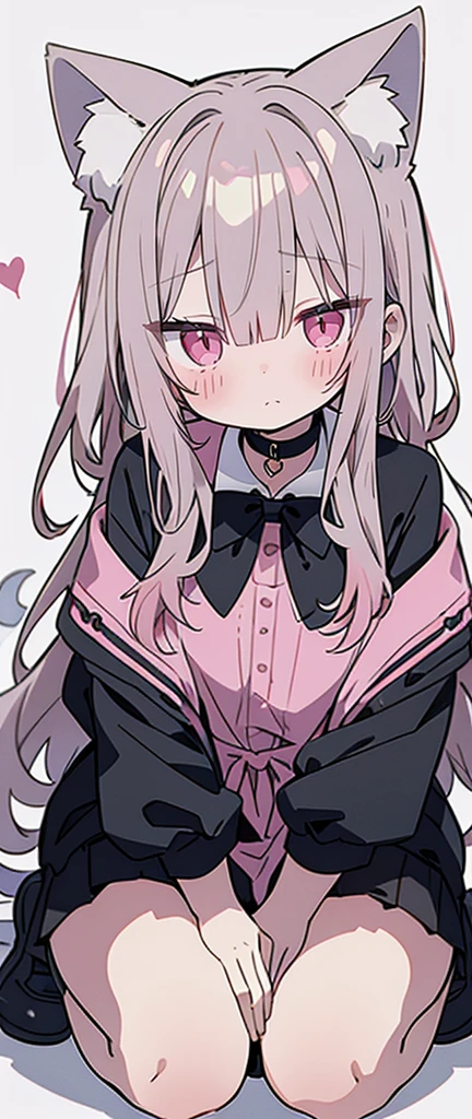 Gray Hair, Pink Eyes, Portraits, tobacco, One person, High resolution,Cat ear, whole body