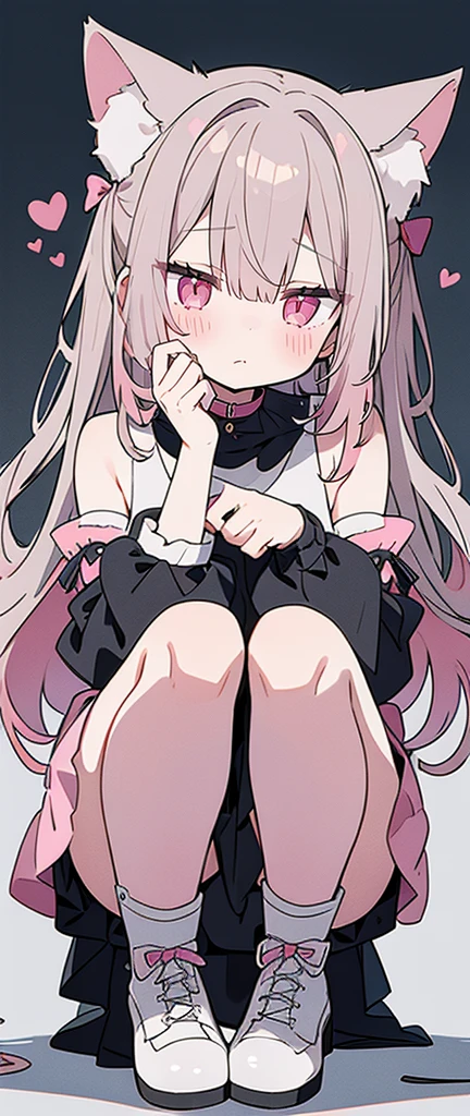 Gray Hair, Pink Eyes, Portraits, tobacco, One person, High resolution,Cat ear, whole body