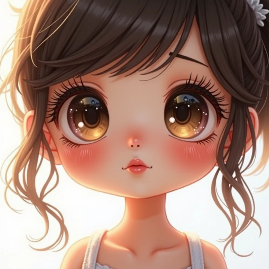 chibi girl, close up portrait, white background, beautiful detailed eyes, beautiful detailed lips, extremely detailed face and features, long eyelashes, highly detailed, 8k, photorealistic, cinematic lighting, soft diffuse lighting, natural skin tones, intricate details, elegant, cute, adorable, whimsical
