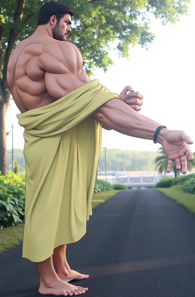 Completely naked with a muscular body