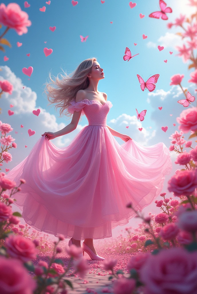 Name Maria Victoria in fuchsia color with hearts and butterflies