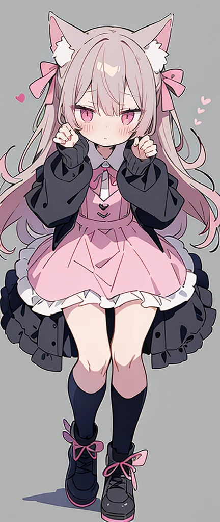 Gray Hair, Pink Eyes, Portraits, tobacco, One person, High resolution,Cat ear, whole body