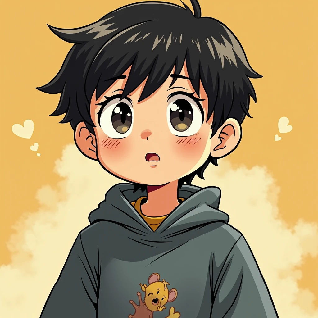 Manga character of a boy , naive, qui est excellent eleve et qui croit aux fantomes.