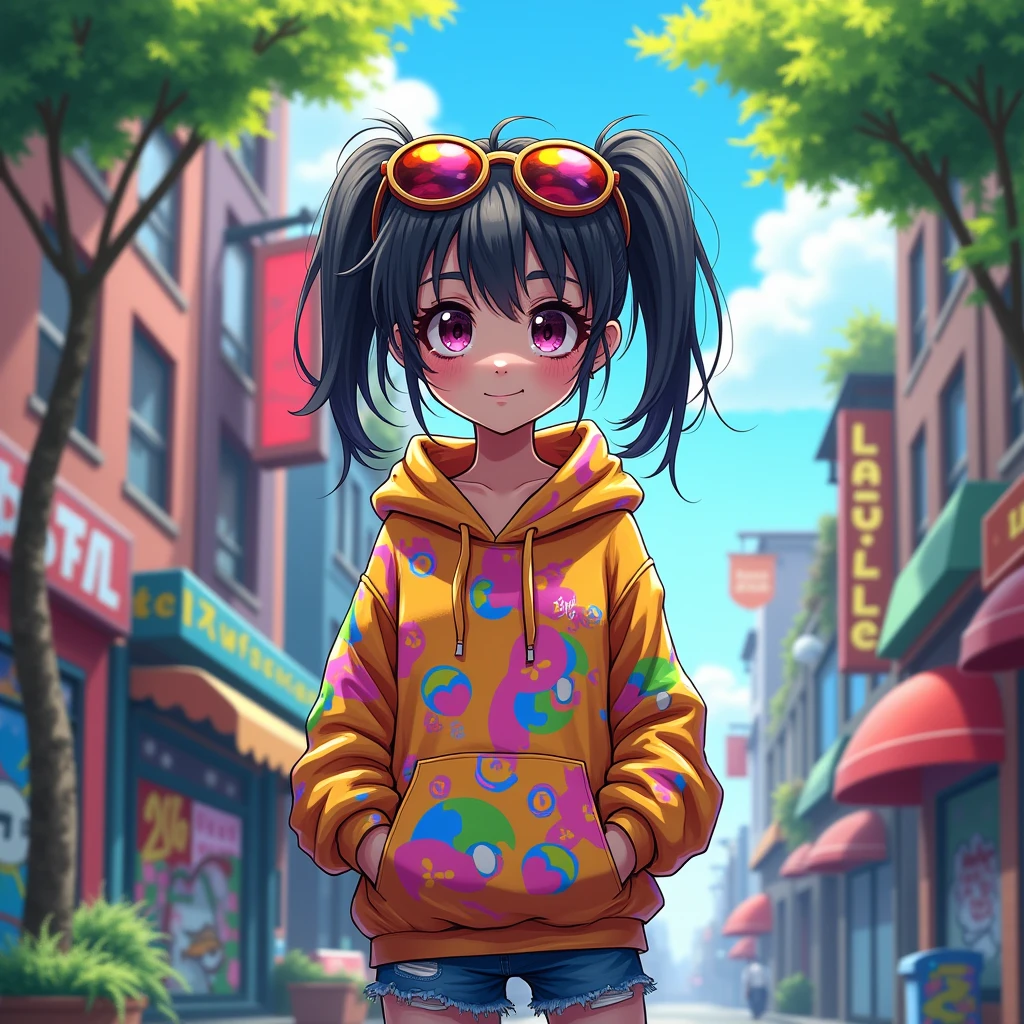 Creat amine character cartoon wearing hoodi and sun glasses