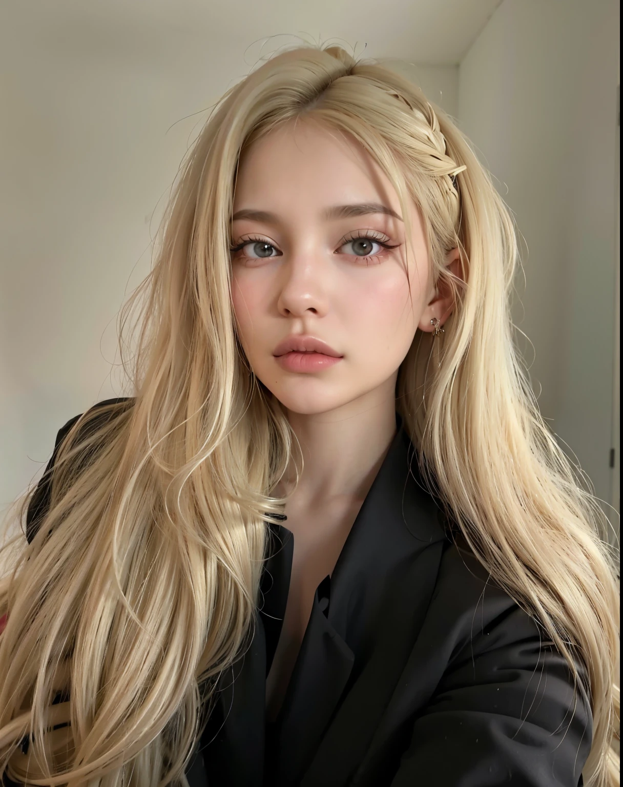 Blonde woman with long hair and piercings posing for a photo.., with long blonde hair, with long blonde hair, Perfect white hair girl, Ava Max, tifa lockhart with blonde hair, pale porcelain white skin, anime girl in real life,  with blonde hair, extremely blonde hair, very blonde hair, with long blonde hair, His hair is blonde