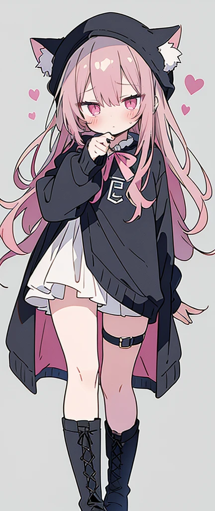 Gray Hair, Pink Eyes, Portraits, tobacco, One person, High resolution,Cat ear, whole body