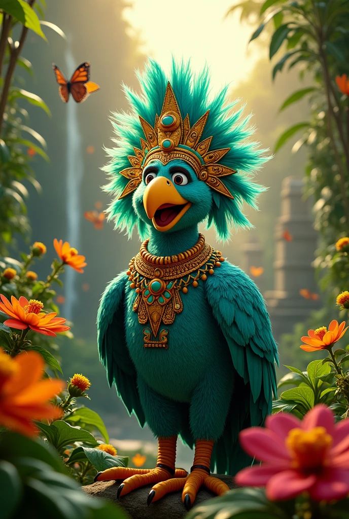 Sesame Street's Abelard bird dressed as an Aztec Chaac