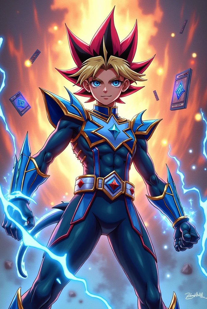 Power ranger like dragon uniform ilustration in the ygo style anime paint