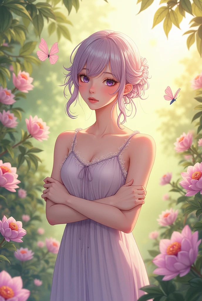 ((masterpiece)), ((best quality)), (ultra-detailed), ((extremely detailed)), 4K, (8K), best quality, a beautiful woman, ((beautiful light gray hair)), shiny hair, ((fluffy bob cut)), light blue eyes, freckled skin, flushed cheeks, 20 years old,
1girl,flower, Lisianthus ,in the style of light pink and light azure, dreamy and romantic compositions, pale pink, ethereal foliage, playful arrangements,fantasy, high contrast, ink strokes, explosions, over exposure, purple and red tone impression , abstract, ((watercolor painting by John Berkey and Jeremy Mann )) brush strokes, negative space,