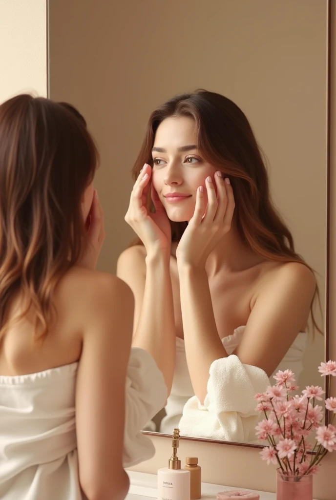 Create a post-style image ( for facial cleansing) with nude colors