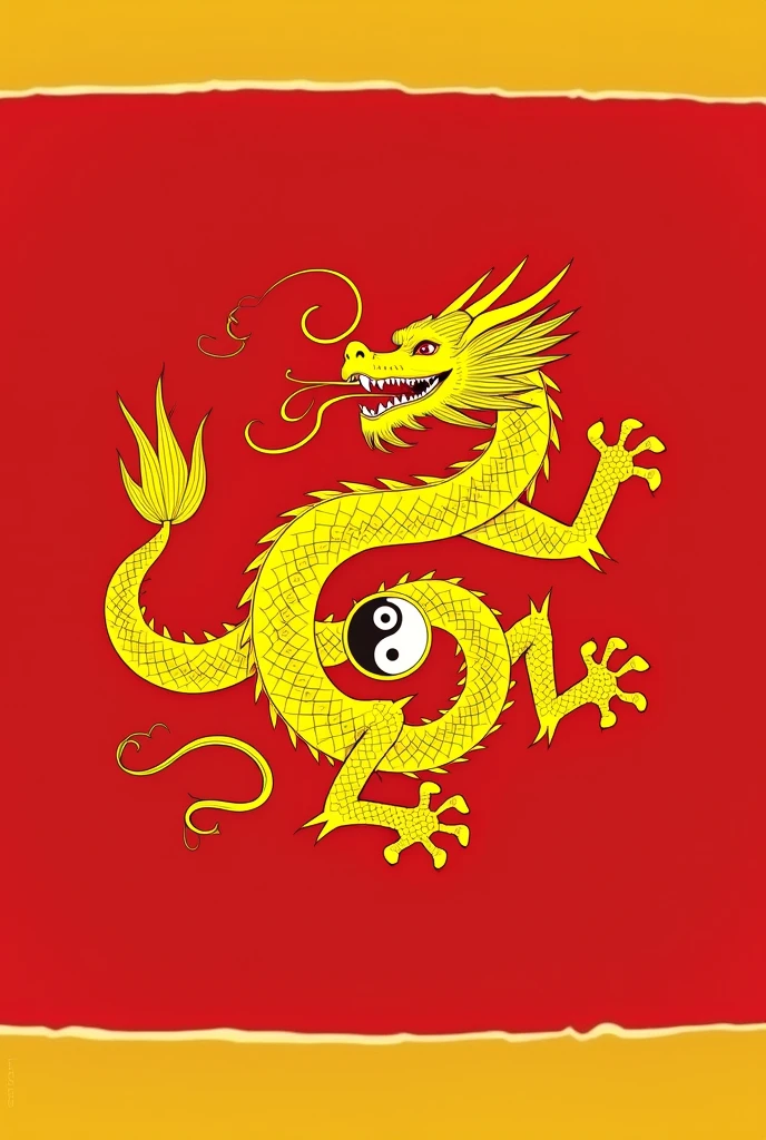 Flaag symbol of country for emblem with 600×800 pixel size, in the middle is a five clawed four legged yellow dragon holding yin and yang in its hands symbolizing the Huaxia tribe ruling the world and there are no background color or decoration. 