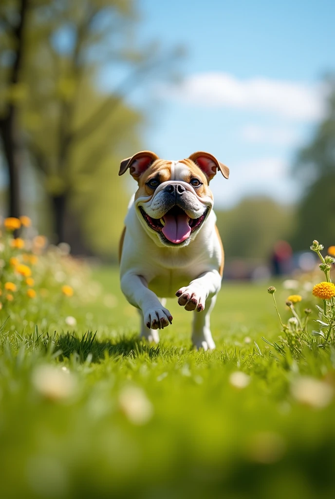 A bulldog running
