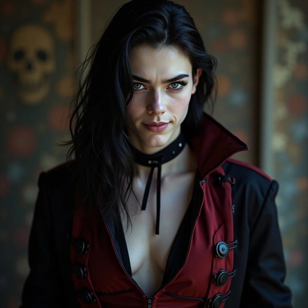 A sexy young male, with long black hair, teal blue eyes, long eyelashes, and delicate and pretty, handsome features. Dressed in all gothic clothes. (No facial or body hair) seductive, pretty. The overall look is very erotic. His skin is pale and white. (((Gothic style))) (((Halloween))) ((Best quality)), ((masterpiece)), 8k (detailed), ((perfect face)) ((fullbody)), perfect proportions. (((No facial hair))) ((no body hair)) (((young handsome boy))) (((red and black))) He's sexy. Male. Boy. Handsome. Smirking maliciously and looking down at the camera. ((((((((((((((((((((((FULLBODY)))))))))))))))))))))))))) sexy pose. Sexy. Sexy pose. Seductive. Sexy pose. Sexy pose. Full boy. Showing his legs. Red and black. Sexy pose.