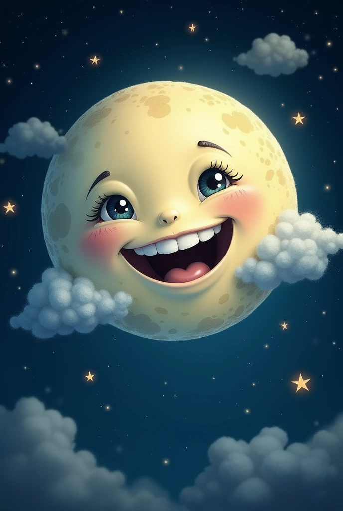 Create a drawing of a happy moon 