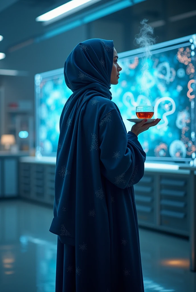 Navigating cryptic computational realms, unraveling DNA’s mysteries, and savoring a refined brew. 🌌🔬☕ 
Made a hijabi women back side picture based on this