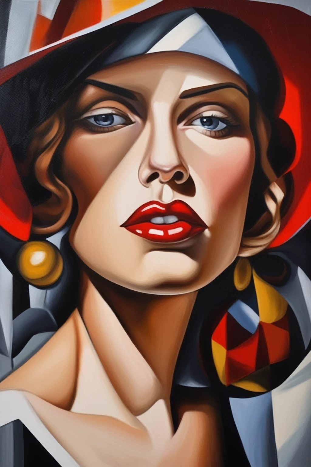 Tamara De Lempicka Style - Close-up of a woman in style of Catherine Abel, Elizabeth Peyton, Helena Lam and Helena Nikulina, thick impasto oil paint