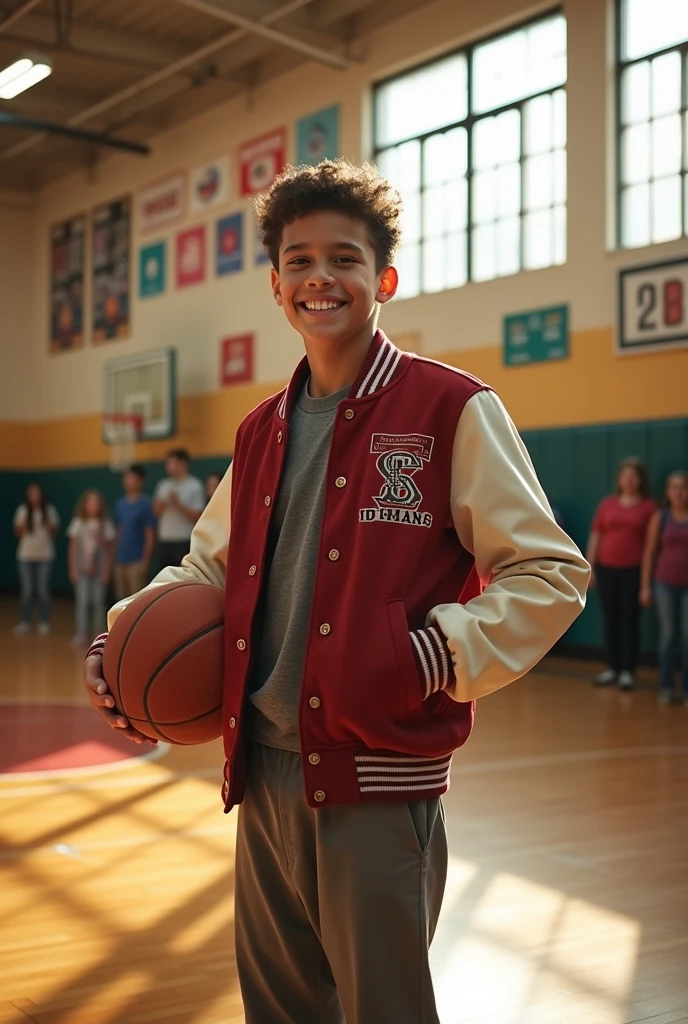 Take a photo of a 14 year old boy who is 1.A 50-year-old American who loves basketball becomes student body president and falls in love with a girl.