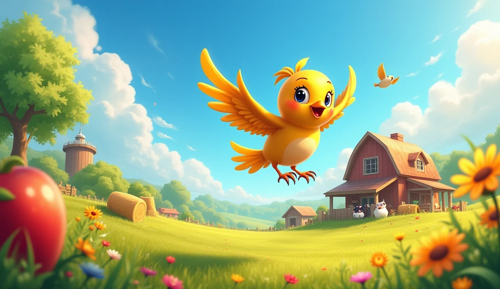 One sunny day, a sparrow named Oliver flew down to the farm with a special challenge. Oliver had hidden a magical golden apple somewhere on the farm, and he wanted Bobo to find it. The apple had the power to make the farm's crops grow faster and the animals happier for kids cartoon