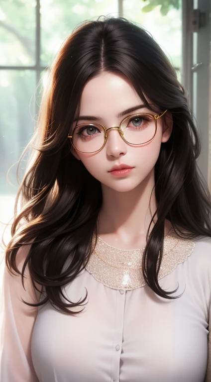 ((Best Quality, Masterpiece, High Resolution)), (8K UHD, High Quality, Volumetric Light, Two-tone Lighting, Edge Lighting), (1girl), (Dark Studio, High Detail Skin: 1.2, High Resolution: (4K, 8K), DSLR, Soft Light), ((Short Shoulder Length, Half Side Face, Backlight, Transparency), (Sven Beauty with Glasses, Beautiful Face, Physical, Tyndall Effect)), (Background Bokeh), , Photos)