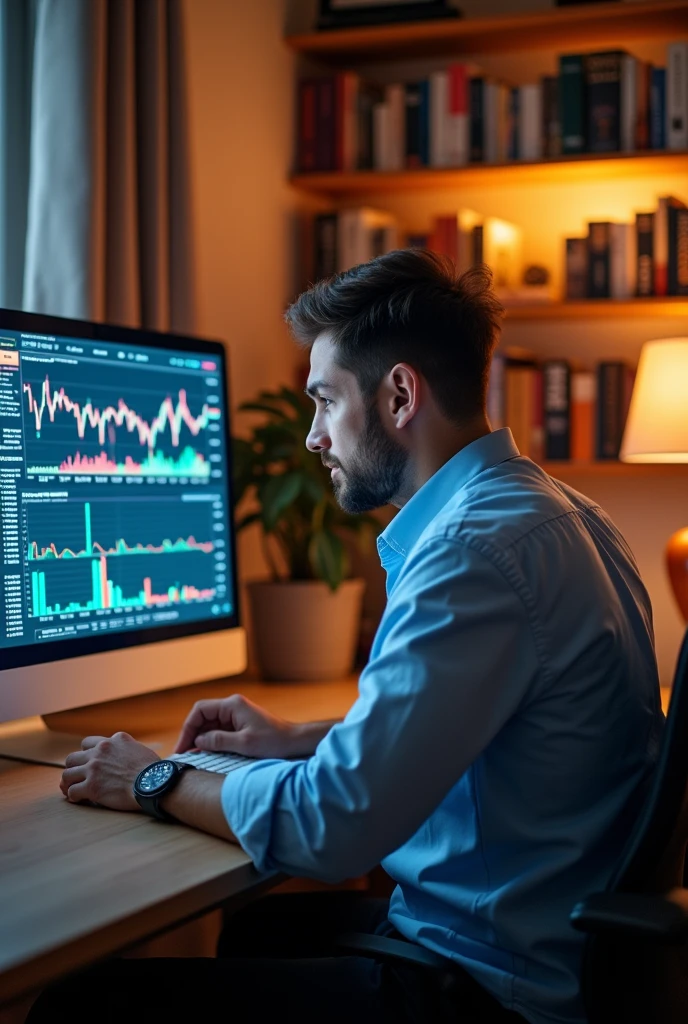 Imagine a drawing of a man making money online (rectangular image)
