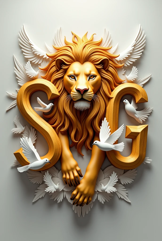 Create 3D logo using SoG add a lion add White birds a round the lion
