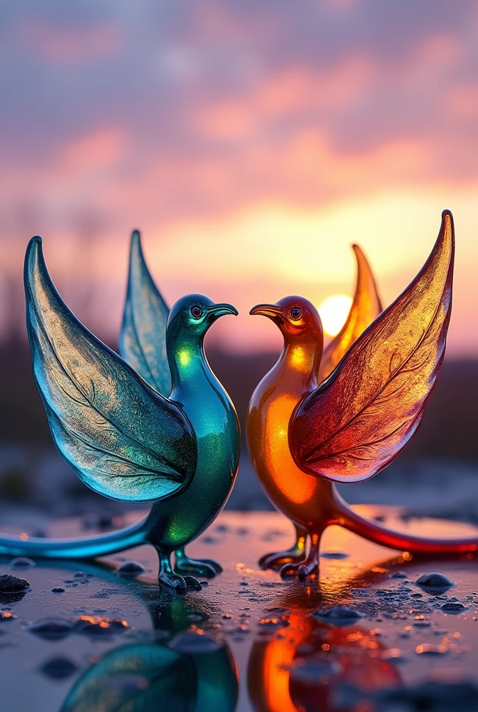 4 images of beautiful
glass obstract birds
