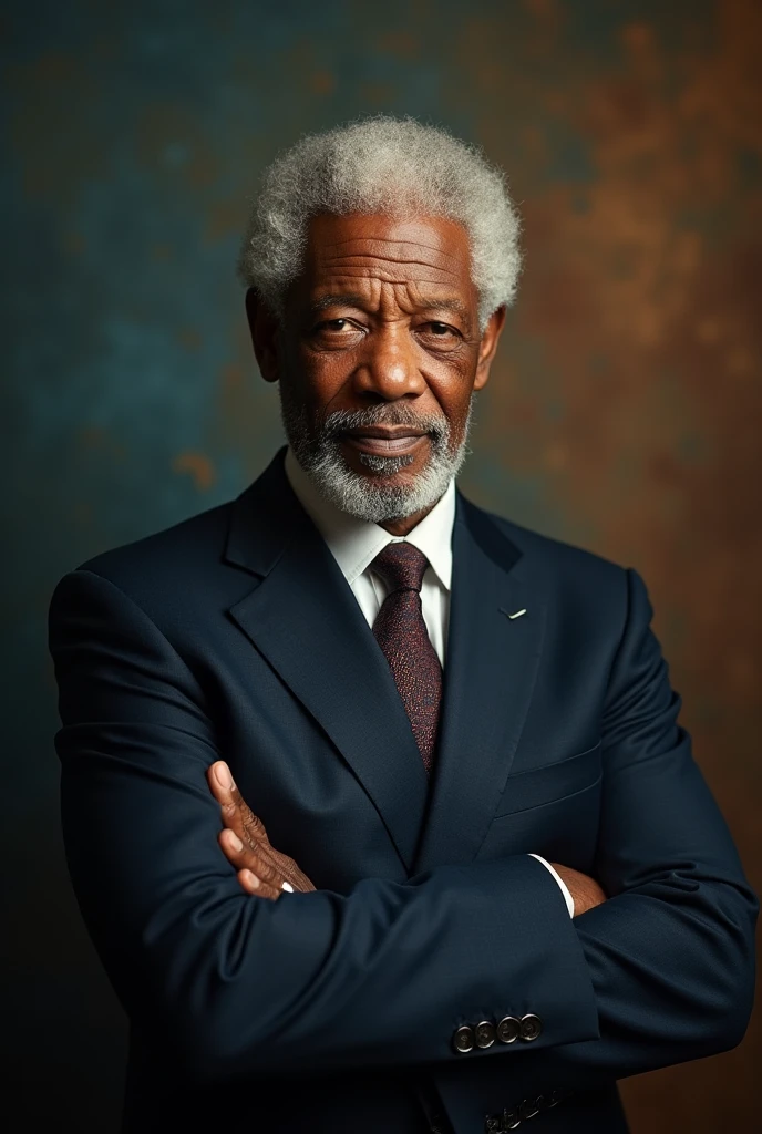 A man with the characteristics of Morgan Freeman , skin fair. facing the front