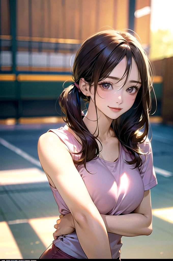 Official Art, unity 8k wallpaper, Very detailedな, masterpiece, Highest quality, 1 female, (Very detailed),(RAW Photos、Highest quality)、(Realistic、Photorealistic:1.3)、Attention to detail、Very detailed complex 3D rendering of a face、(Very detailed肌:1.2)、Dynamic Angle, Fire glow effect, Professional Lighting, Side light, Cinematic Light, Ultra-high resolution, 8k , Film Grain,Best Shadow, Particles of light, Fine skin, Detailed face, Intricate details, Very detailedな, Shine, please remember、whole body, Tennis court、Beautiful Face、Blurred Background、18 year old beautiful girl、Shine Skin、Tennis uniform、White panties、