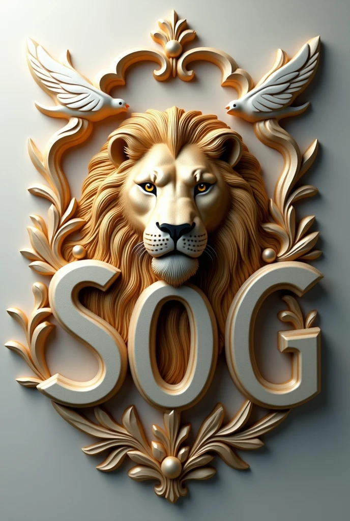 Create 3D logo using SoG add a lion add White birds a round the lion SoG