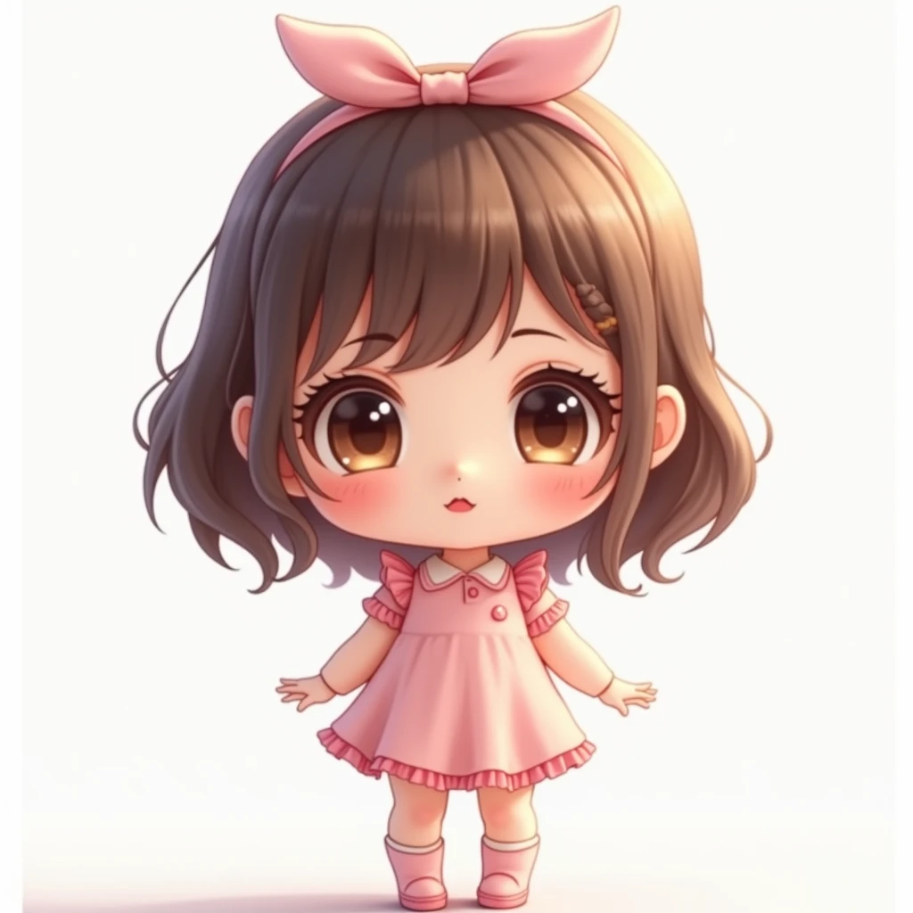 chibi girl, beautiful detailed eyes, beautiful detailed lips, extremely detailed face, long eyelashes, soft lighting, pure white background, (best quality,4k,8k,highres,masterpiece:1.2),ultra-detailed,(realistic,photorealistic,photo-realistic:1.37),soft pastel colors,cute,adorable,minimalist,innocent,whimsical