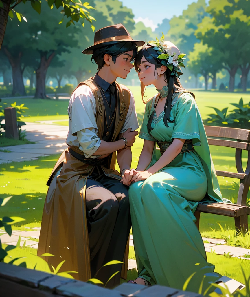 a group of 2 boys and 3 girls sitting in a garden, 5 children wearing hats with their names written on them, beautiful detailed faces, detailed eye contact, vivid colors, sunlight, lush green foliage, (best quality,4k,8k,highres,masterpiece:1.2),ultra-detailed,(realistic,photorealistic,photo-realistic:1.37),highly detailed, warm tones, natural lighting, outdoor scene, full body shots, smiling expressions, relaxed poses, intricate details, vibrant colors