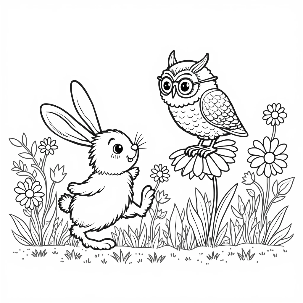 Black and white style illustration of a togre drawing in the forest for coloring without shading cute