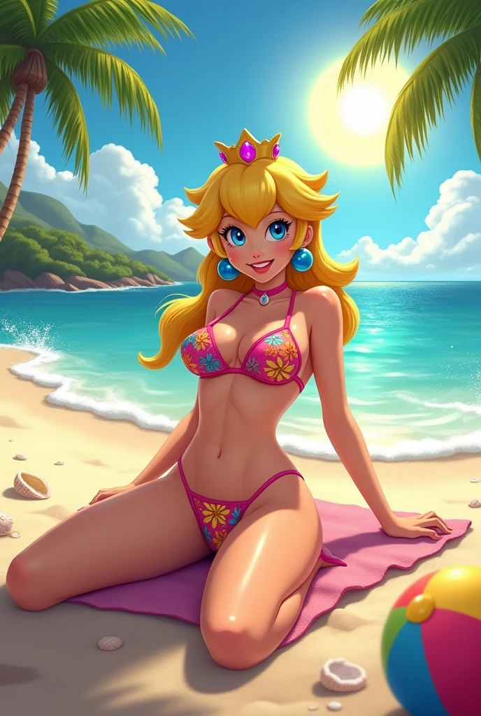 Princess Peach in a bikini showing her tits