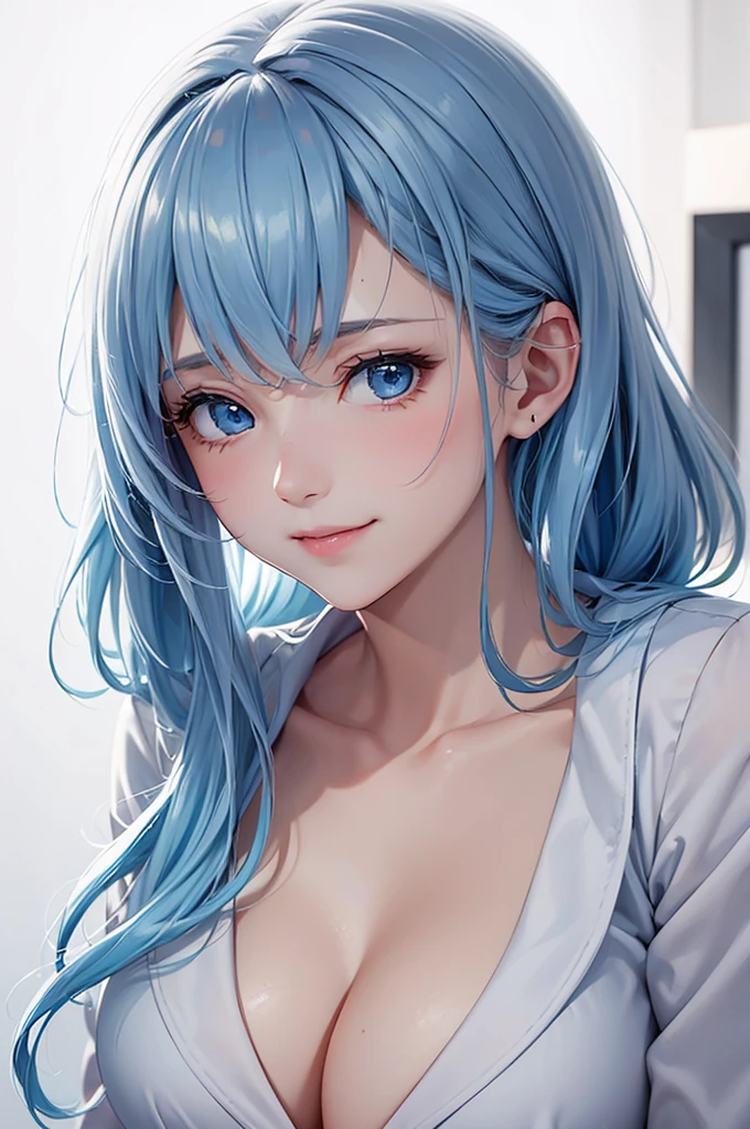 Best Quality,High resolution,8k,(white background),The background is pure white,No background,Masterpiece:1.2),beautiful girl,Shiny light blue hair,messy hair,Light blue eyes,Gentle look,A refreshing look,smile,Best quality,Best Quality,Aesthetic and aesthetic:1.2,Best details((Super detailed))(High-definition CG illustrations),school uniform,Slender body,smile,blush,cute,Scrounge,Looking up,Being spoiled,super model,full body