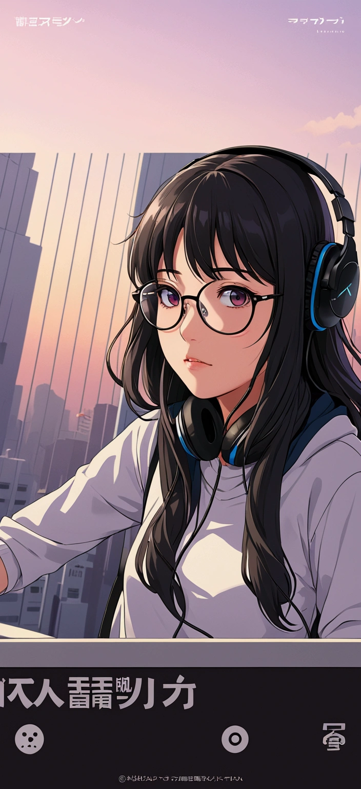 Anime comic style，beautiful girl，Headset，Glasses，anime characters，Japan，Cold