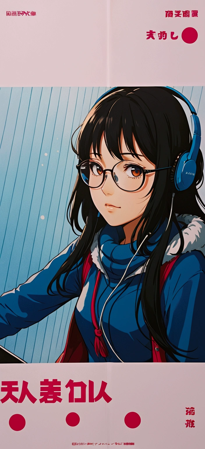 Anime comic style,beautiful girl,Headset,Glasses,anime characters,Japan,Cold