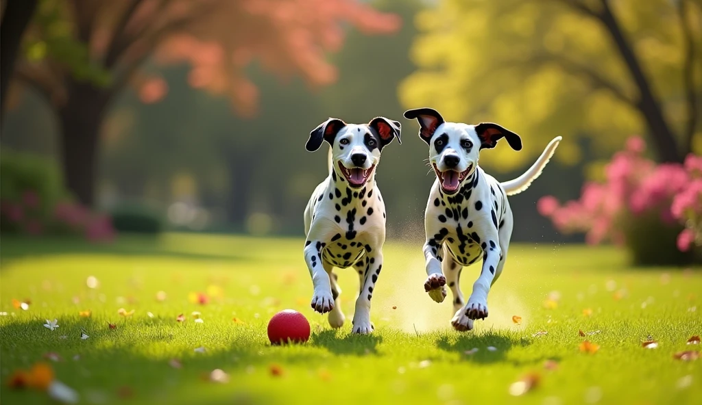 Dalmatian dogs located on the right side of the image