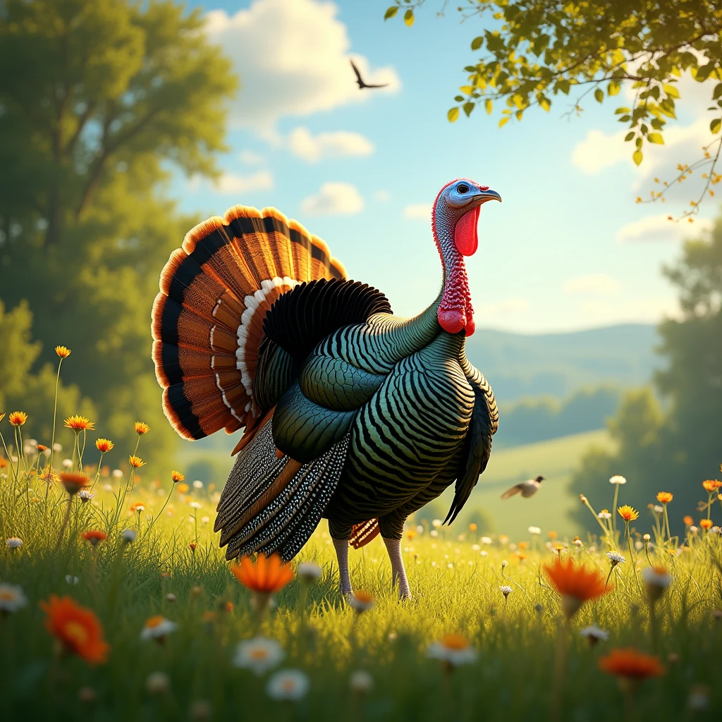 Turkey gobbles proud, "Gobble-gobble-loud