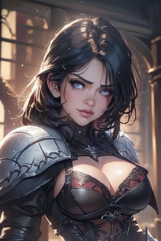 ((masterpiece , best quality, ((Neverwinter nights)), exquisite lighting , highly dramatic picture, cinematic lens effect, ((busty bitches)), perfect face, perfect hands, perfect anatomy)) Ecchi girl in swordgirl costume doing a sexy photoshoot(beautiful face, sexy makeup, crying mascara lines, looking at viewer nervously + frown) ( located in cold dreary mountain outdoor venue)