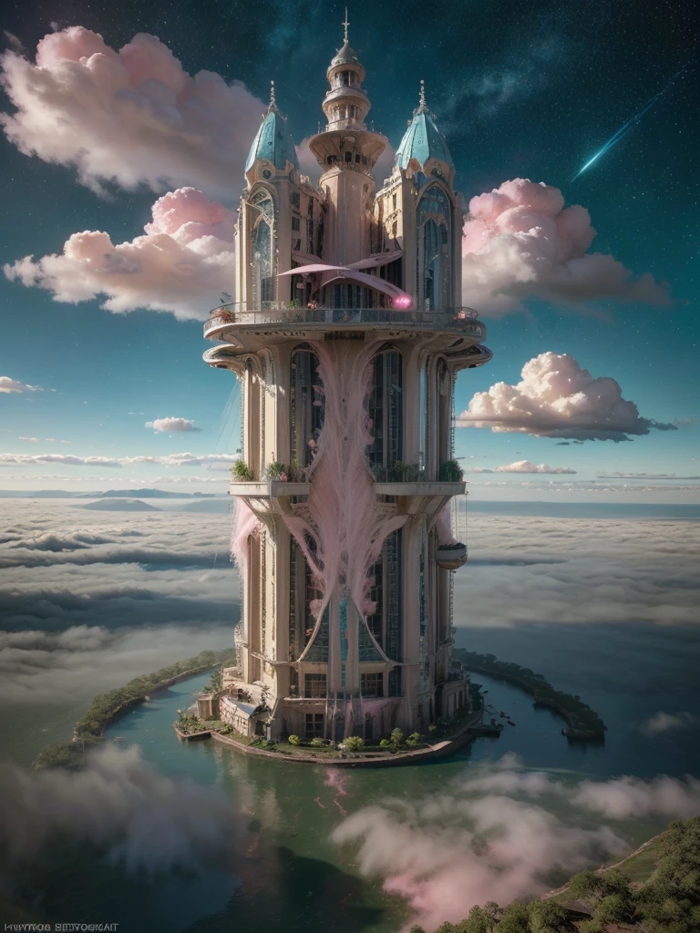 (8k, highest quality, masterpiece, final fantasy style: 1.2), (unRealistic, photoRealistic: 1.37), Dreamy landscape, Fantasy, Unsurreal landscapes, Super detailed, Flying Castle, Floating Island in the Sky, Seven-colored swirl of light, Intense lightning, milky way, Complex Light, Colored light, Large Lake, Starry sky reflected on the lake surface, Countless shining stars, Meteors, Reflections , (A pillar of light emanated from the ground:1,2), (((roses and orchids gardens , bright day , pink clouds, waterfalls in the sky, realistic style, Hyperrealism drawing, a flying pirate spaceship floating above the clouds)))) , burning skyscrapers, , timeless realms, stunning princess , casting spell, healing light magic effect, in a magical lagoon of the fairyland, crystal clear water surface reflections, sharp focus, looking at viewer, (close-up:0.9), (bright white theme:1.2), (bright white tone:1.2), (deep blue tone:1.3),((( realistic, Hyperrealism, vivid colours , landscapes , alien cyborgs , science fiction themes))),