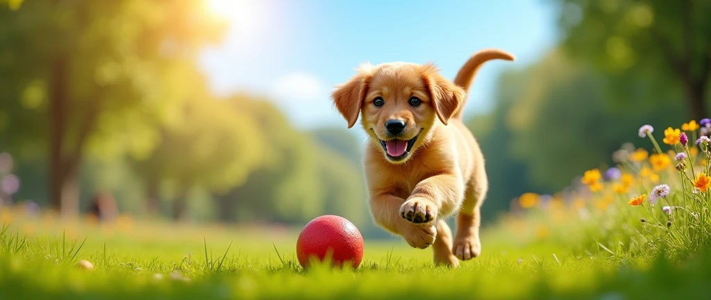 cute dog playing located to the right of the image