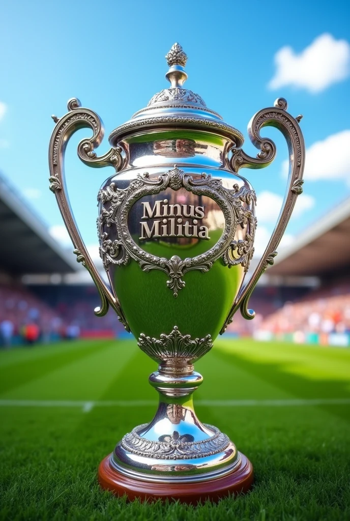 Realistic image of a soccer trophy with the text Minus Militia as decoration 