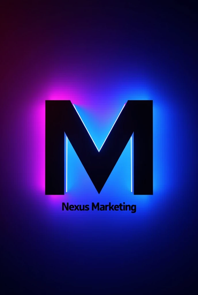 Design a logo with the initials N M in black with a neon background, the word Nexus Marketing written in the middle.