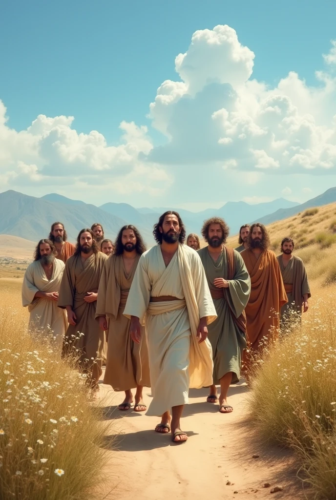 Jesus walking with his disciples