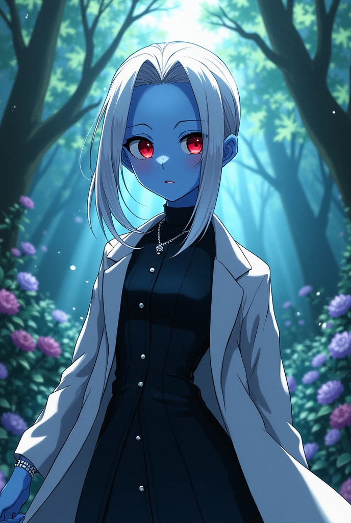 For the blue, Red eyes, white lock, hunter x hunter, White coat, black dress, 18 years, hunter x hunter.