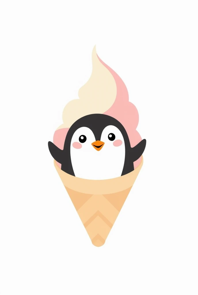 Create a two-dimensional logo with a minimalist style, simple and flat. it should be a penguin in a cone
